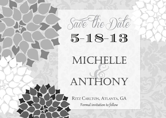 Classic Black White and Grey Floral Save The Date - Printable Il_570xn