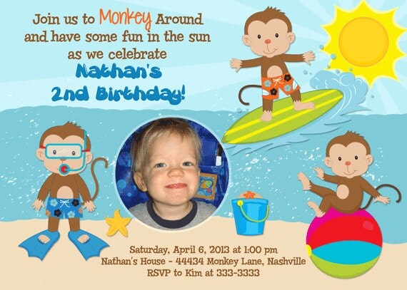 Beach Monkeys Birthday Party Invitations - printable Il_570xn