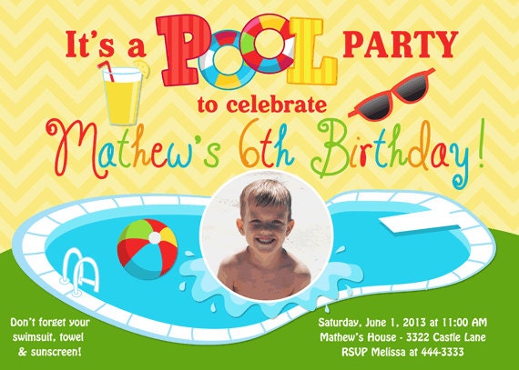 Summer Fun Pool Birthday Party Invitations - printable Il_570xn