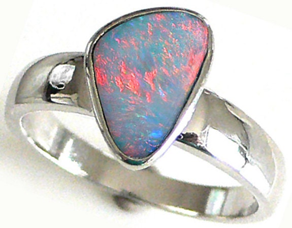Opal Ring Australian 10x7mm Boulder Opal Doublet Solid 925 Sterling Silver Ring Size 7.75
