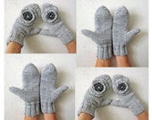 Knit mittens, Hand knitted mittens, Grey mittens with crochet flowers, womens grey gloves, winter mittens - MAMMBAaccessories