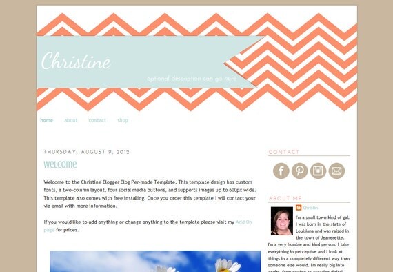 Christine Blogger Blog Template Il_570xn