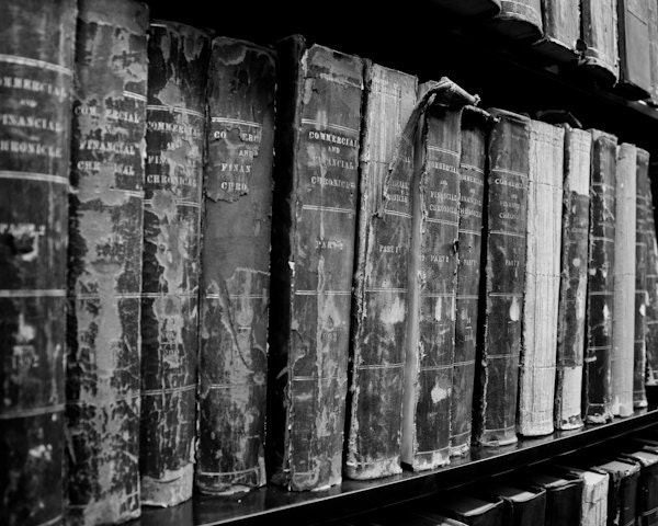 Black & White Photography - Old Books - 8 x 10 - fine art print, home decor, wall photo, monochrome, library, office, grey gray, history - LifeDevelopedPhoto
