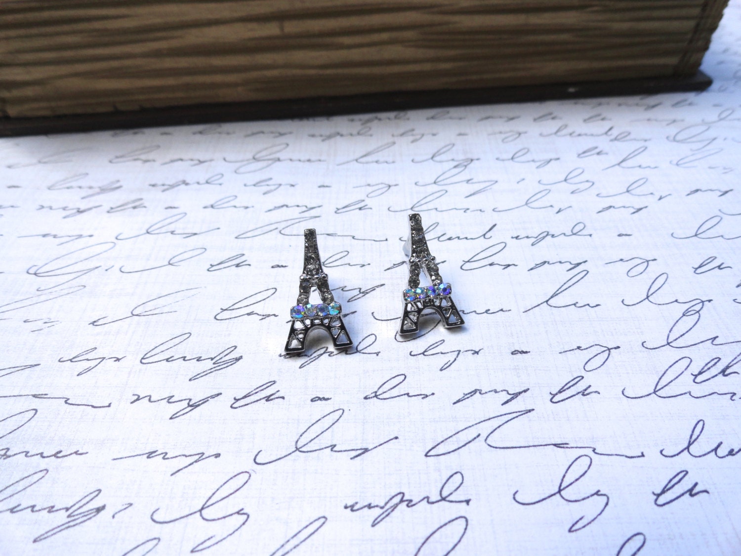 Silver Crystal Eiffel Tower Stud Earrings