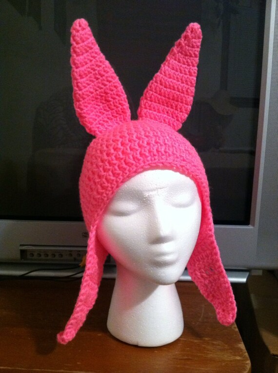 Louise Belcher inspired pink bunny ear beanie by letthewookieknit