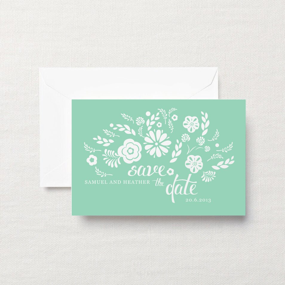 Mint Floral Save the Date wedding announcement postcard - printable custom save the date card Il_570xn
