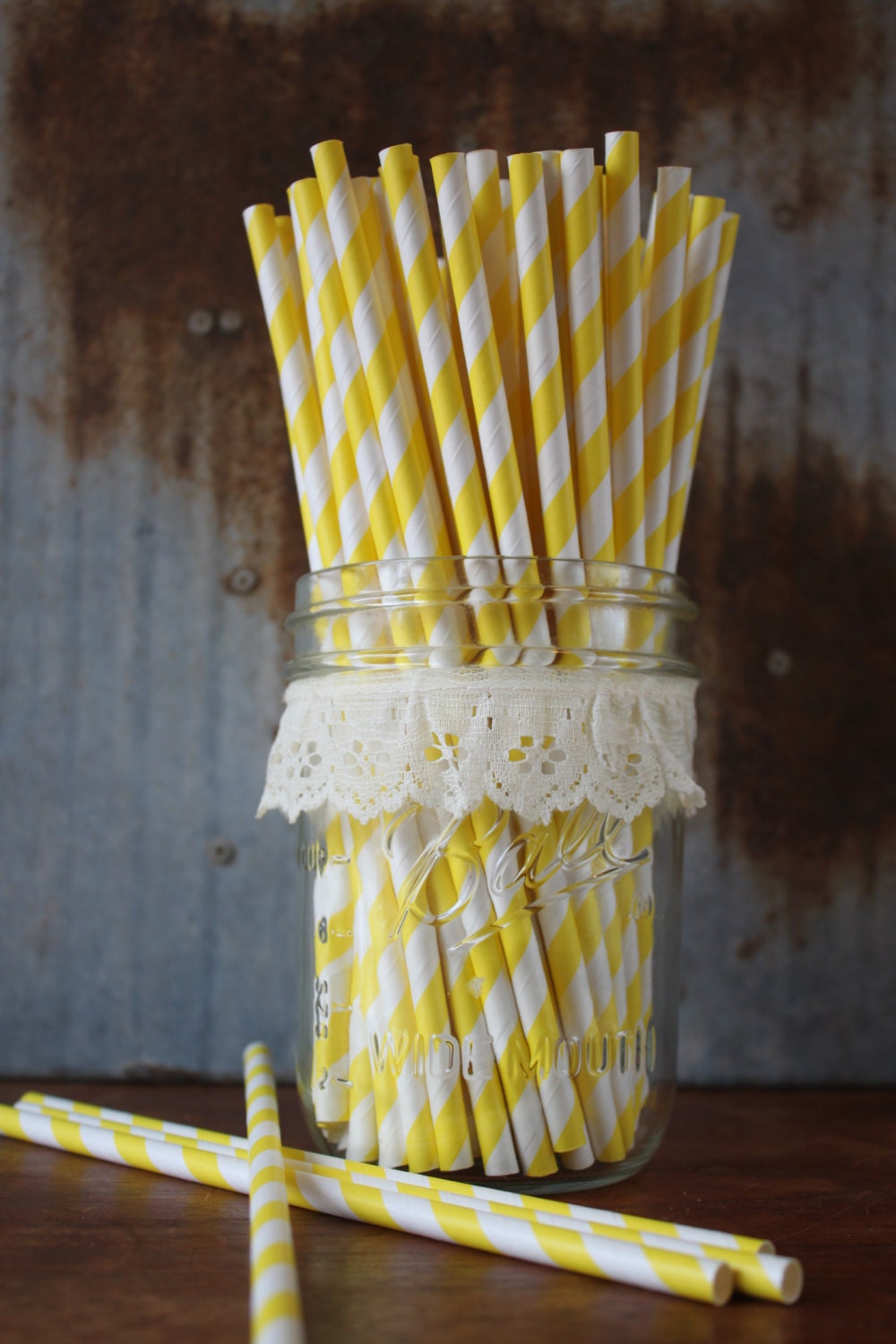 Yellow Stripe Paper Straws Set of 30 Il_570xn