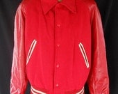 Vintage 50s Jacket 1950s Men's Wool 2-Tone Varsity Letterman Jacket Coat Men - Faux Leather Naugalite Sleeves by Karner Mfg Co - Size M - CatseyeVintage