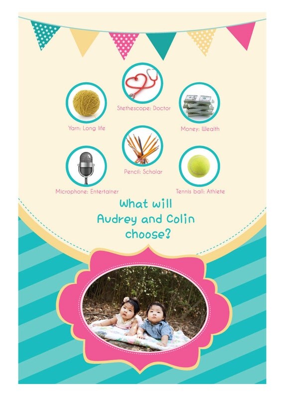 Pink and Green, Stripes Doljabi Board, Doljanchi, Korean First Birthday 20x30 Poster Il_570xn