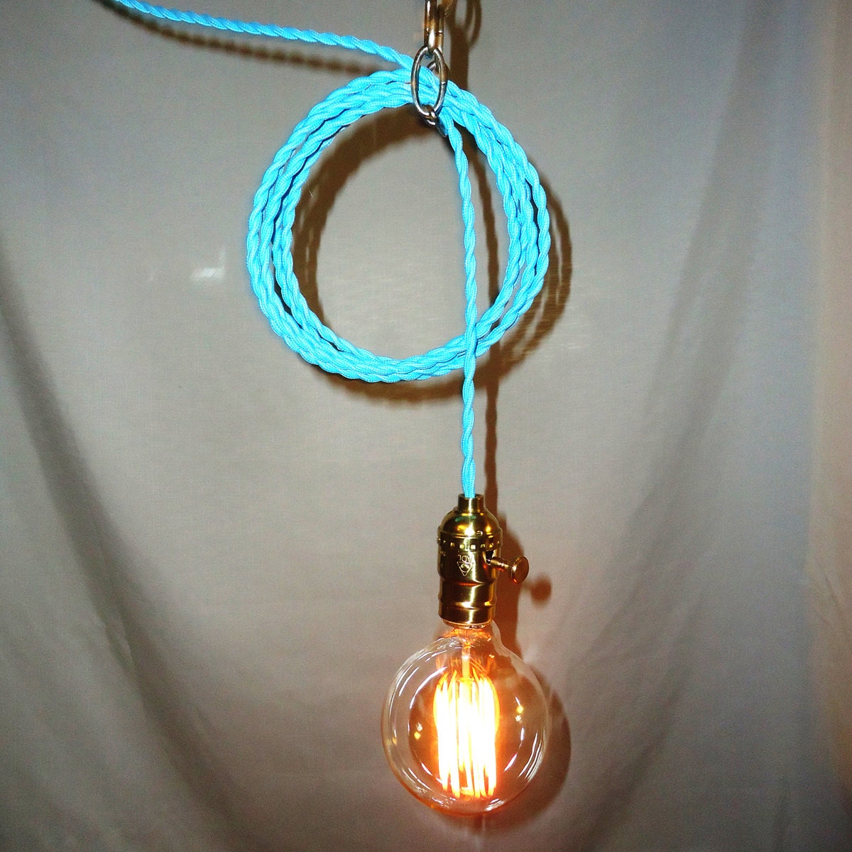 Light Blue Hanging Lamp Exposed Edison Bulb by Chancestore