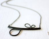 Teardrops necklace  in sterling silver with leaf designs in black silver / modern minimal Handmade under 100