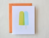 Double Popsicle Letterpress Card in Blue and Green - studioslomo