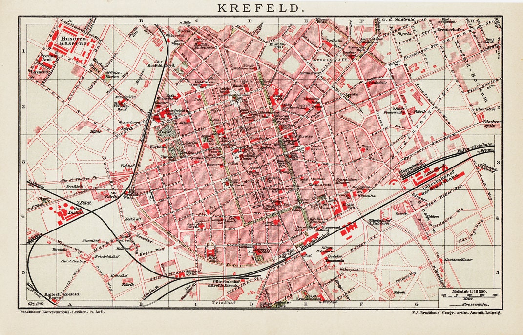 1909 edwardian KREFELD CITY MAP print . by TwoCatsAntiquePrints