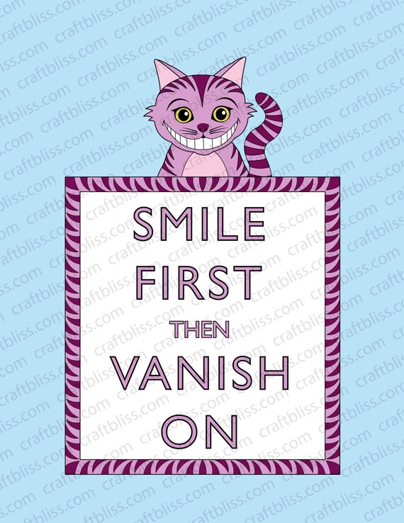 Cheshire Cat Alice in Wonderland Illustration Digital Download Print for Parties, Decor, Baby Showers and More First Smile and Vanish On Il_570xn
