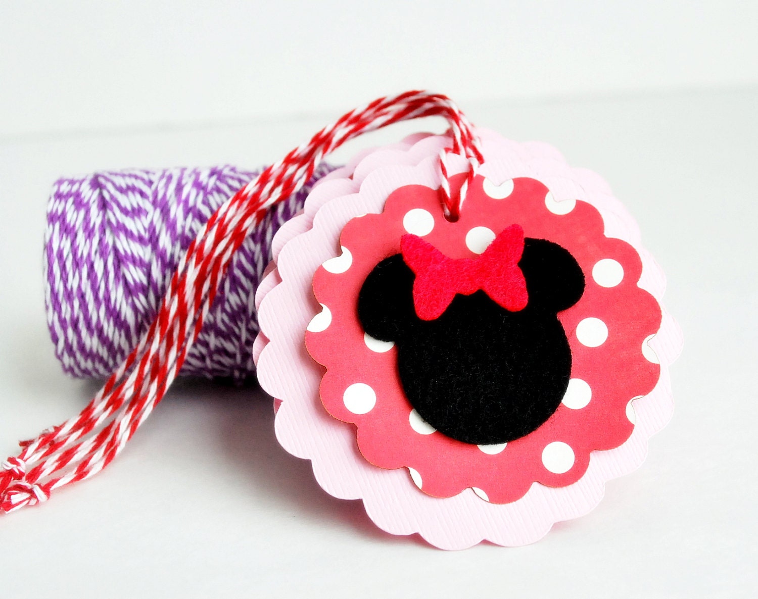 6 Minnie Mouse Tags, Hot Pink polka dot and Pink Cardstock Minnie tags 3.0 INCHES A703 Il_570xn