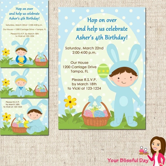 PRINTABLE Boy Easter Bunny Party Invitations (Character of your choice) Il_570xn