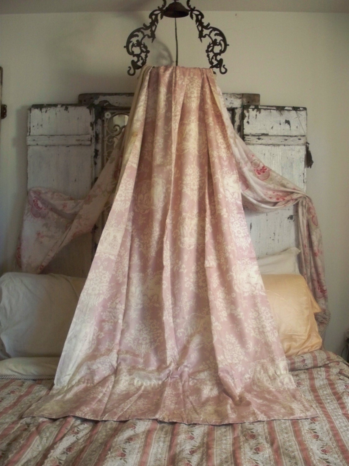 Vintage Romantic Pink White French Toile Curtain by BellaBordello