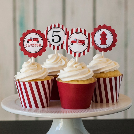 fire-truck-cupcake-toppers-fire-engine-cupcake-topper-etsy-fire