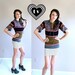 vtg 70s striped SPACE DYE skinny Neck Tie tiny fit hippie SWEATER knit top xs/s boho