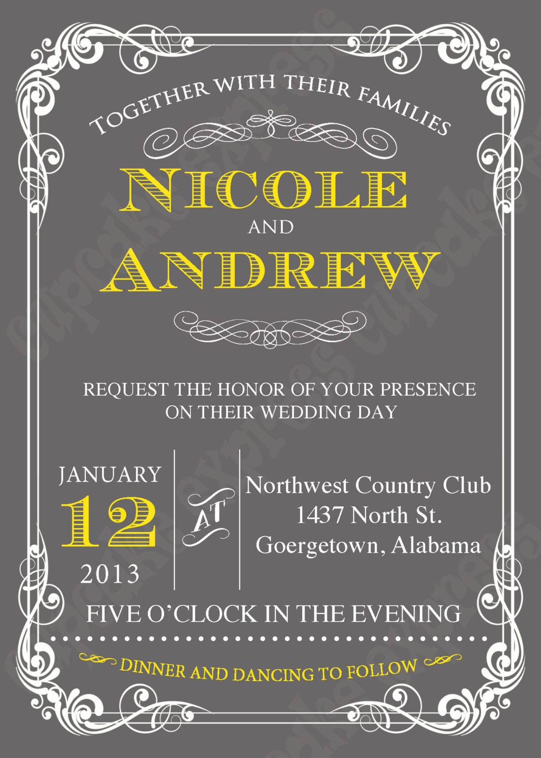 DIY Wedding Grey Yellow PRINTABLE Invitation 5x7 wedding, baby shower bridal Il_570xn