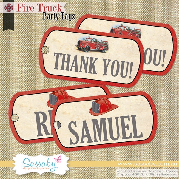 Firetruck Party/Gift Tags - Boys Birthday Party - DIY PRINTABLE FILE by Sassaby Il_570xn