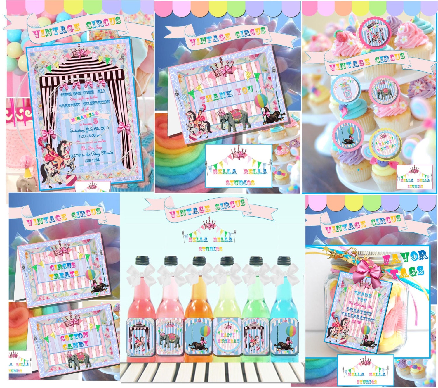 VINTAGE CIRCUS Party CARNIVAL - Custom Printable Party Collection by Bella Bella Studios Il_570xn