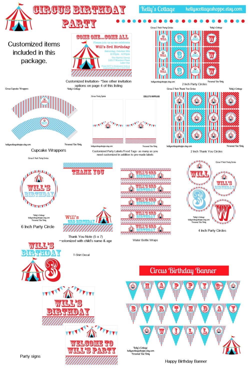 Circus Birthday Party Package...Custom, Printable DIY Package Il_570xn