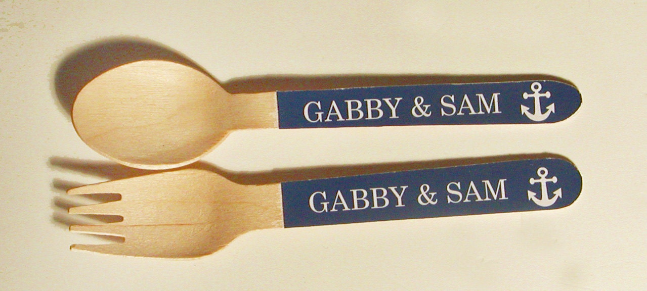 Personalized Nautical Anchor Forks or Spoons - Set of 20 - You Choose the Color Il_570xn