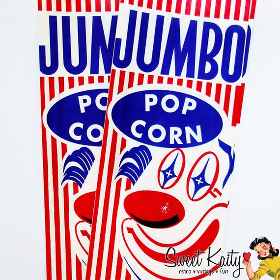 100 JUMBO Clown Popcorn Bags - Fun Retro Circus Popcorn Bags - Birthday Favor Bags - Wedding - Carnival Il_570xn