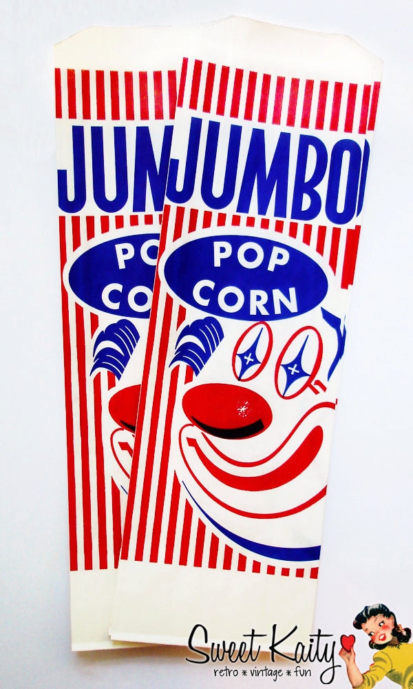 50 JUMBO Clown Popcorn Bags - Fun Retro Circus Popcorn Bags - Favor Bags - Wedding Il_570xn