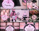 PARIS PARTY - CANDY Jar Circles - Food Labels - Girls Birthday Party - Glamour Party -French Diva Girl - Wedding Shower - Black and Pink Il_170x135