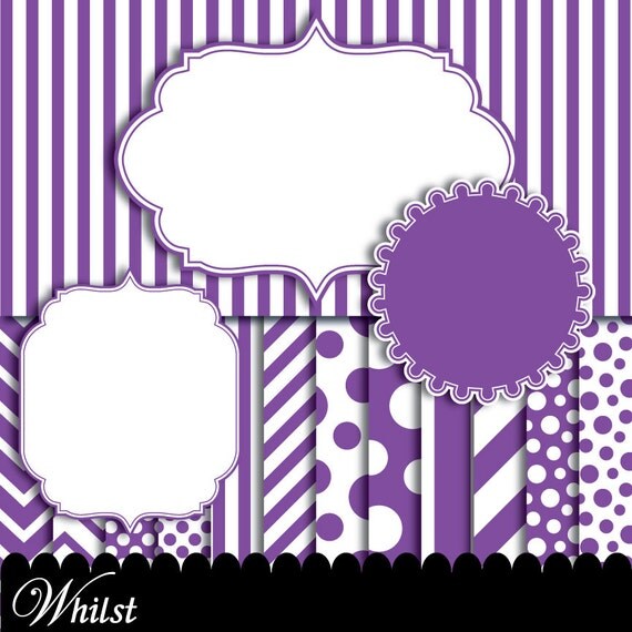 Purple digital paper chevron, purple and white stripe paper, polka dot paper, purple frame clip art baby, purple clipart : p0176 3s3450 IP Il_570xn
