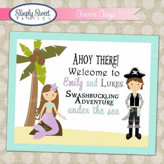 Mermaid and Pirate Birthday Party Printable PDF Welcome Sign Il_570xn
