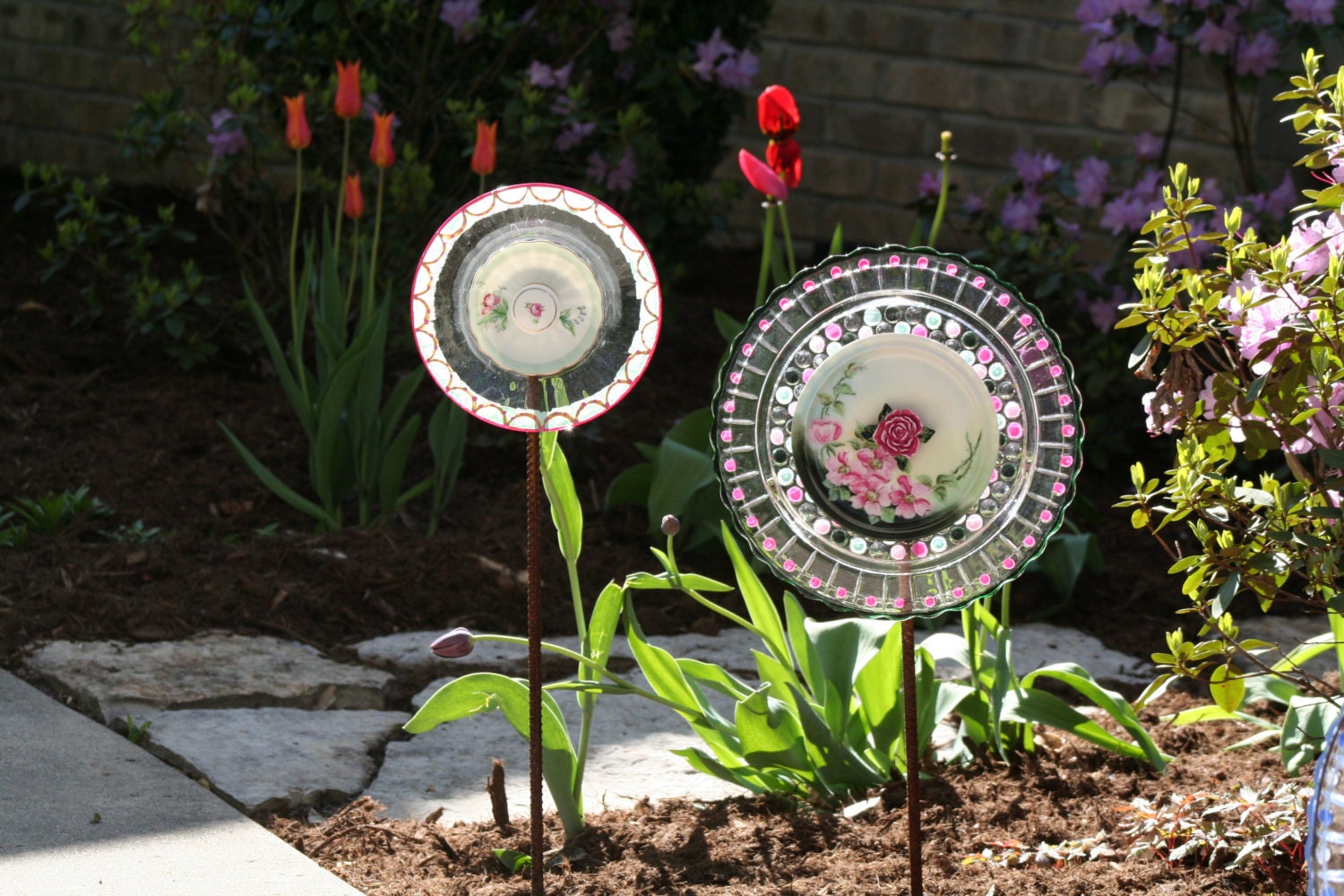 Glass Plate Garden art and Yard art with recycled by GlassBlooms