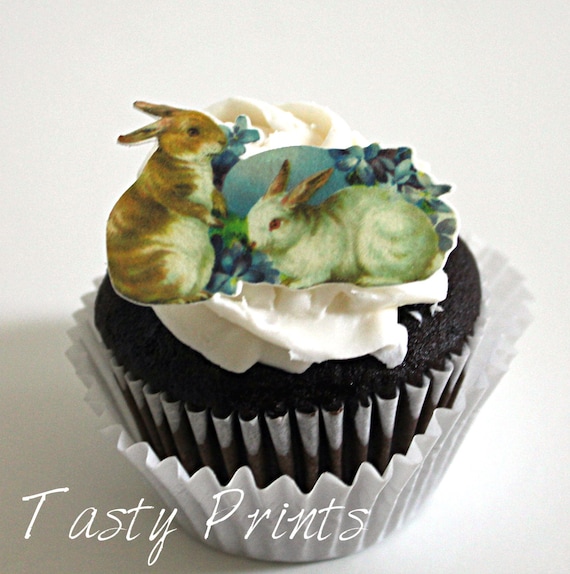Easter Vintage  cupcake Easter Prints Bunny prints toppers  vintage   Edible egg cupcake  with