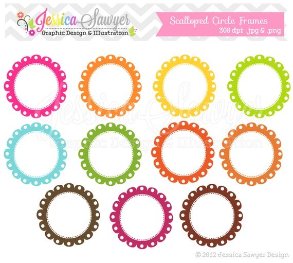 INSTANT DOWNLOAD, scalloped stitch frames - digital frame - lace frame - circle frame - commercial use - card making - digital scrapbook Il_570xn