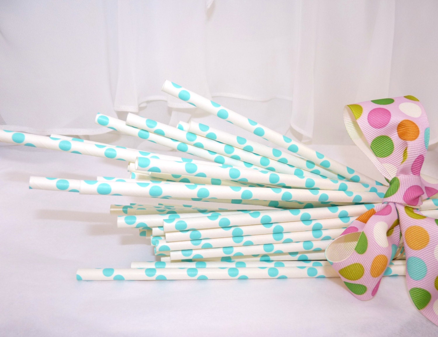 AQUAPolka Dot Paper Party Straws, 50 Drinking Straws w/ Guest d.i.y.Custom Drink Flags & Pixie CANDY Straws / Wedding, Baby Shower, Events Il_570xn