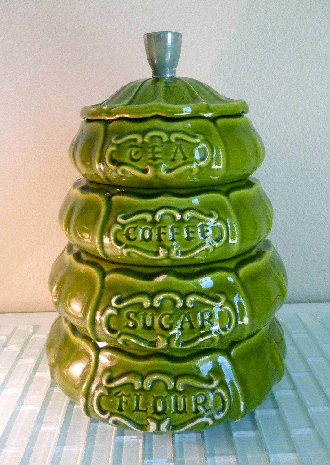 Vintage Treasure Craft Green Canister Set by VintageAndOddities