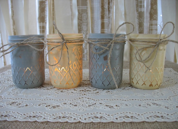 Mason Jars Votive Candle Holders Mason Jar by TheShabbyChicWedding