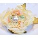 Mother's Day corsage, spring silk rose flower brooch pin, shabby, vintage, fabric, pearl button, handmade women's jewelery