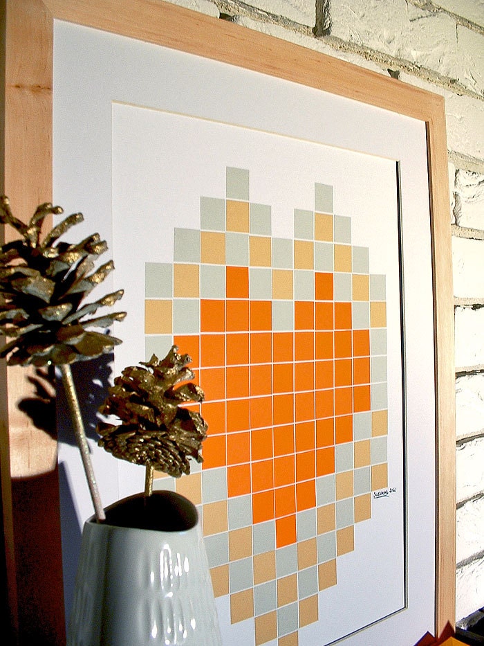 modern geometric heart autumn orange home decor love gift framed art 16x20 40x50 - StudioSuzanna