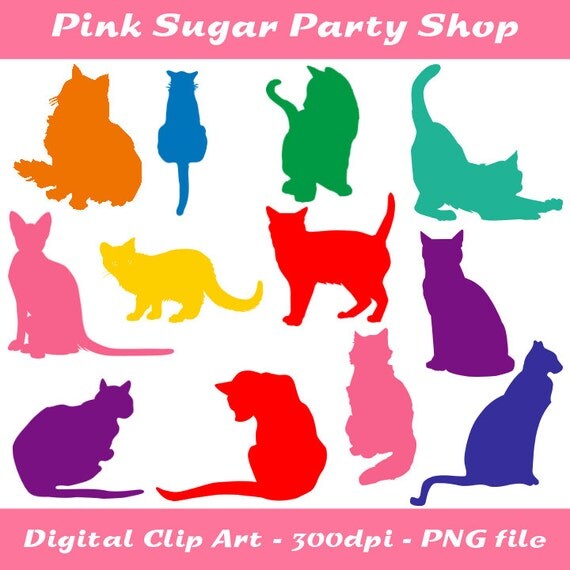 Cat Silhouette Graphics Clipart - Personal use and small commercial Il_570xn