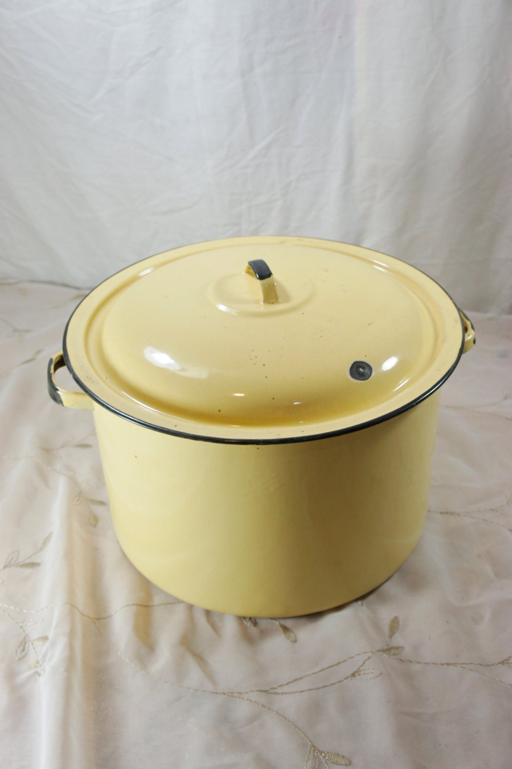 yellow enamel stock pot with lid vintage camper decor by gleaned