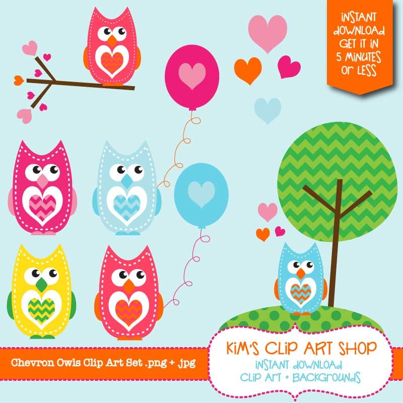 Chevron Owls Clip Art Personal Use Small Commercial Use for Invitations, Scrapbooking, Card making, PNG and JPEG Il_170x135