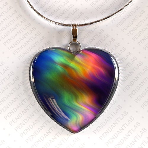 Mysterious Rainbow Pendant Rainbow Heart Necklace by PendantLab