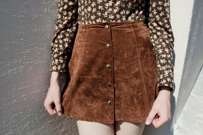RESERVED 90's velvet brown clueless button up mini skirt