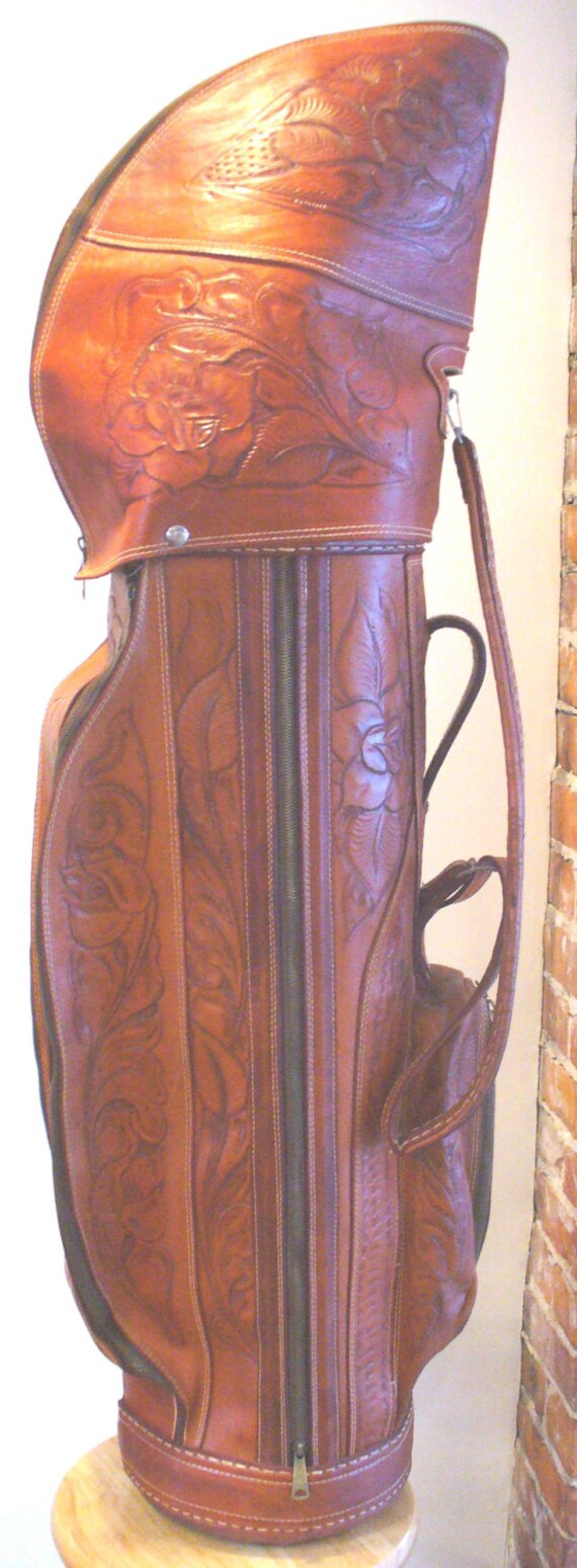 Vintage Tooled Leather Golf Bag Made in Mexico by