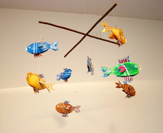 Baby Mobile fish Mobile Handmade hanging mobile for by BUBATIK