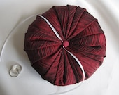 The Wedding Pouf- Round Ring Bearer Pillow in Wine Satin with Satin Button and White Ribbon - ainthatastitch