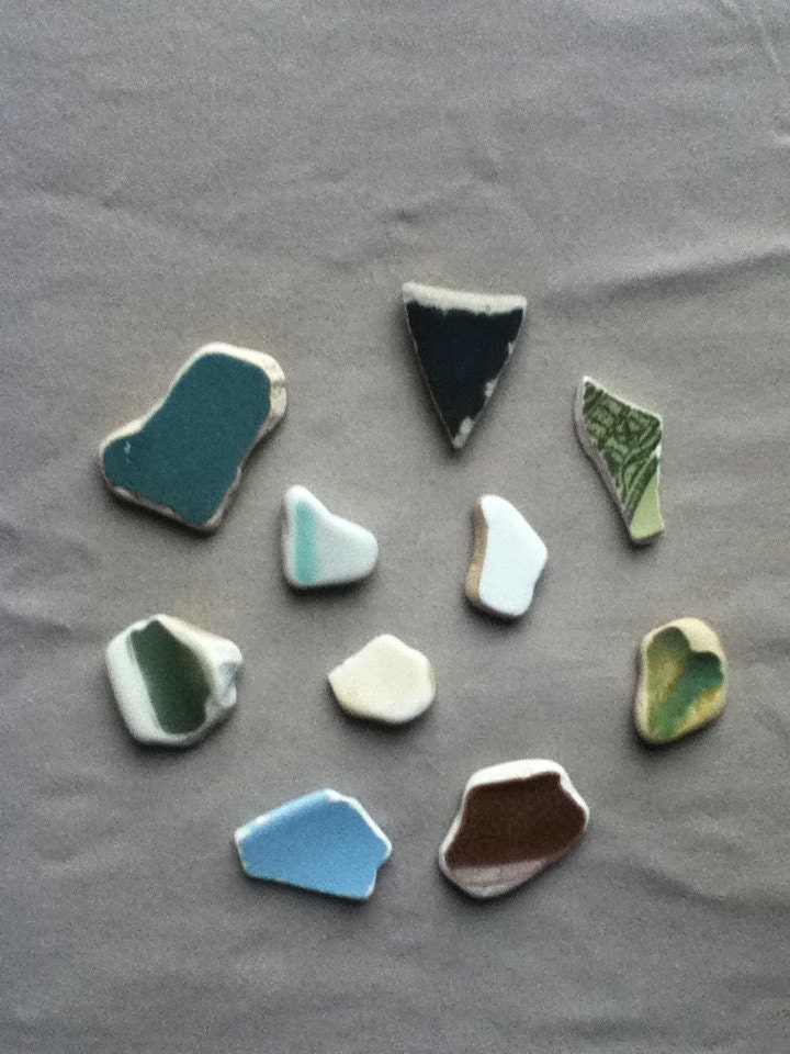 Colorful pieces of ceramic pottery shards Lake Erie